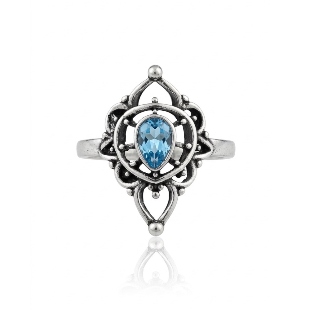 5/$15 🩷 MUST BUNDLE Silver Teardrop Blue Gem Filigree Ring